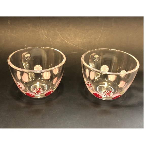 Starbucks Holiday 2007 Peppermint Candy Clear Coffee Mug Set With Saucers - Picture 6 of 16